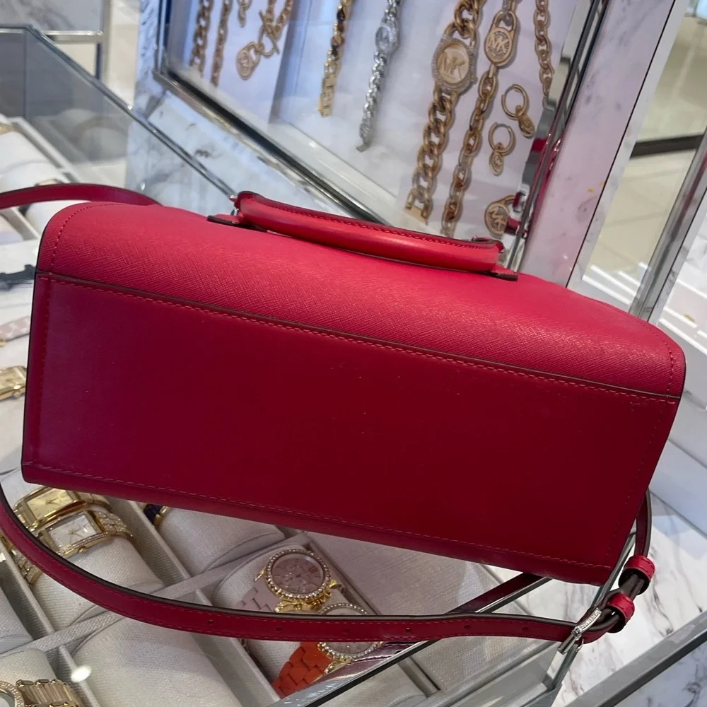MICHAEL KORS Marilyn Medium Saffiano Leather Satchel Dark Raspberry  NWT